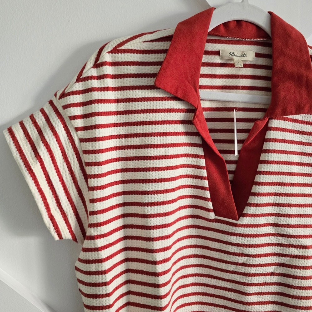 Madewell Polo Shirt Women Small Red NWT Knit Striped Short Sleeve Top - Picture 3 of 6